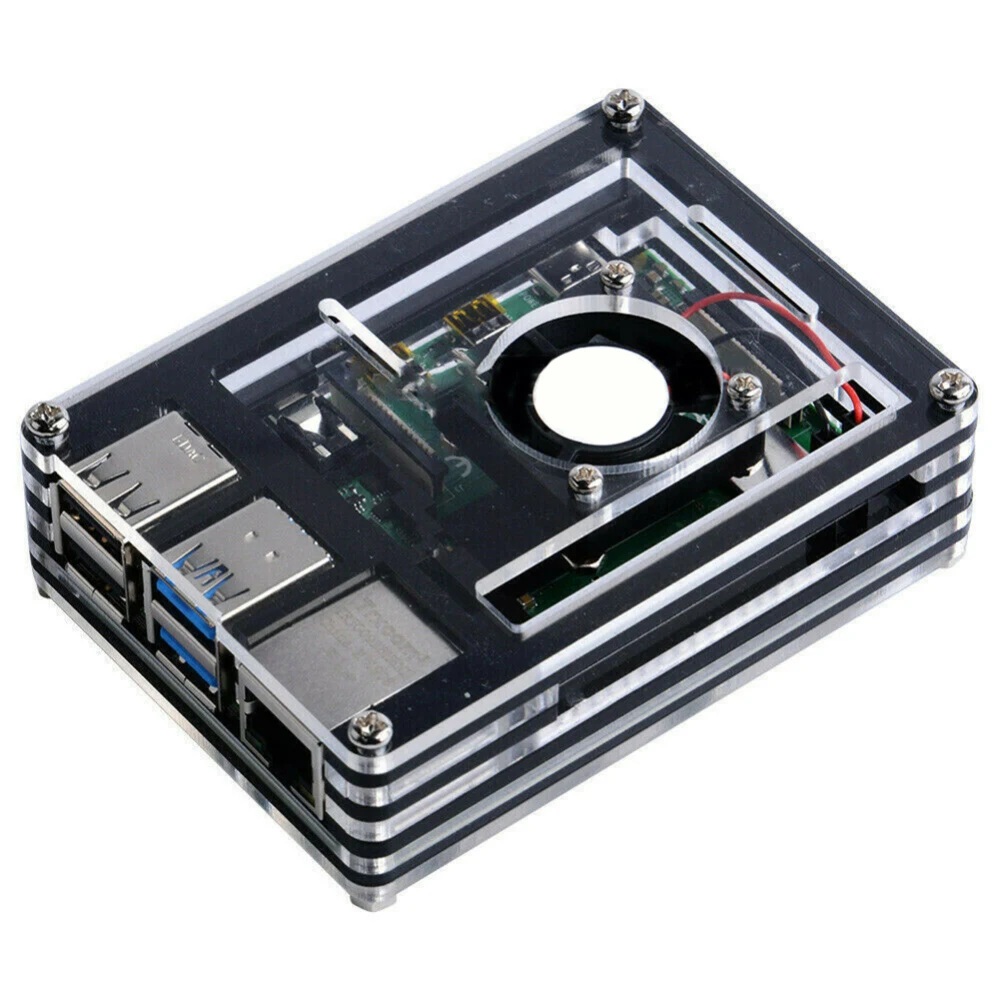 

Acrylic Shell Housing For Raspberry Pi 4 B DC 5V Set Spare Parts with Fan Screwdriver Cooling Fan Coolers