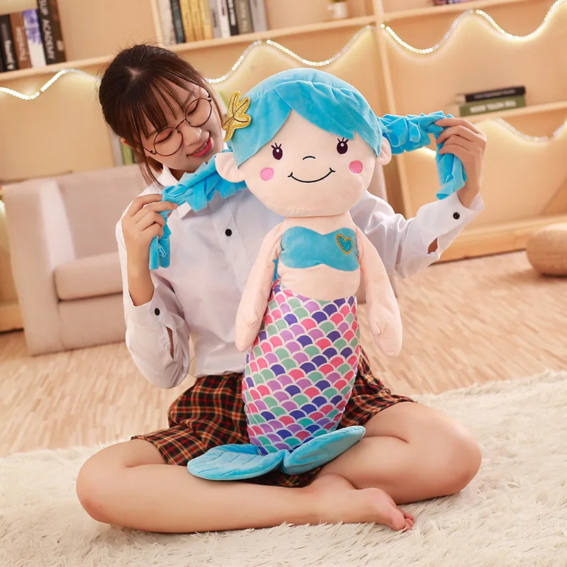 90cm Blue Mermaid Princess Shape Pillow Innovative Baby Kid Toy Plush Doll