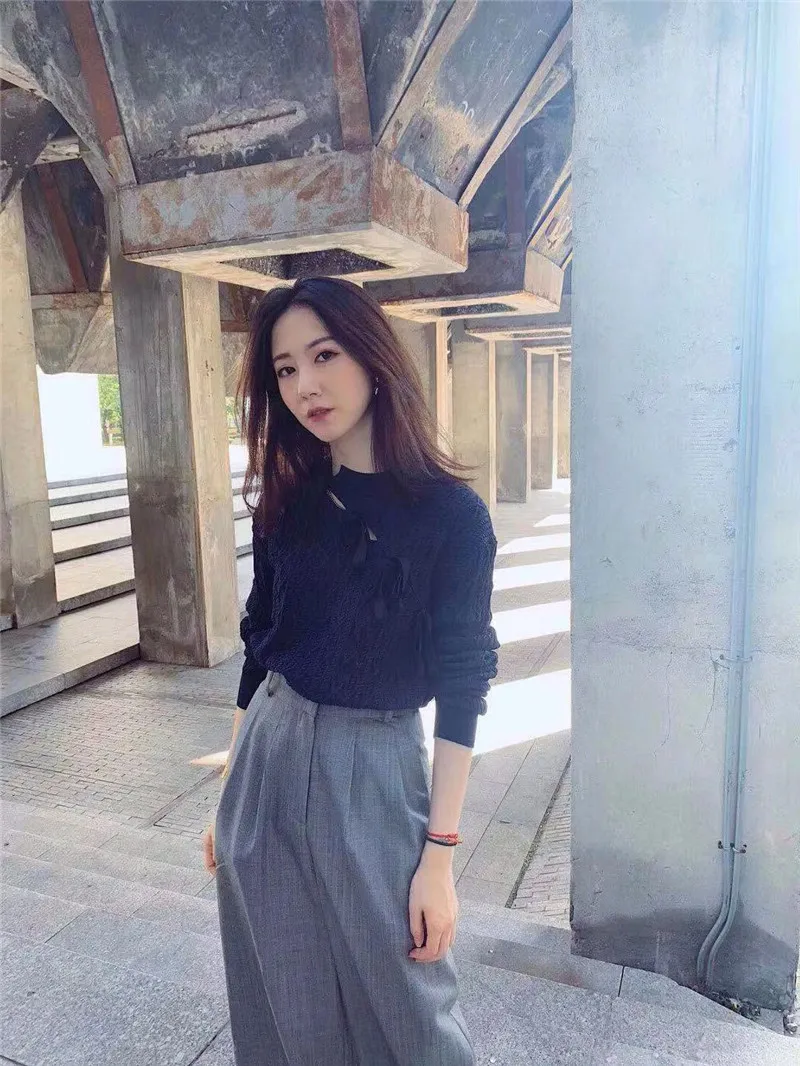 WHITNEY WANG осень зима мода уличная Skew банты свитер женский джемпер Pull femme sueter mujer invierno