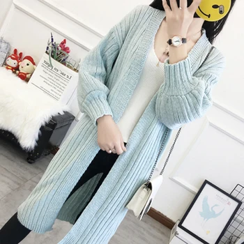 

New Autumn Winter Knitted Sweater Long Sleeve Lantern Sleeve Loose Cardigans Korean Style Long Cardigan Oversize Coat