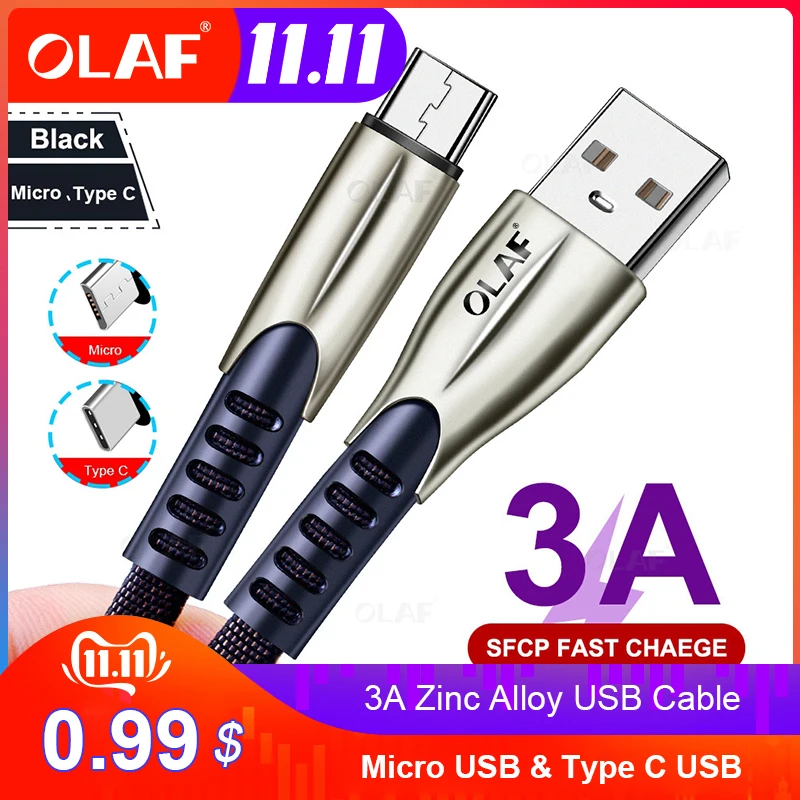 Кабель OLAF Micro USB Type-C 3 м для быстрой зарядки Samsung Xiaomi Huawei | Мобильные телефоны и
