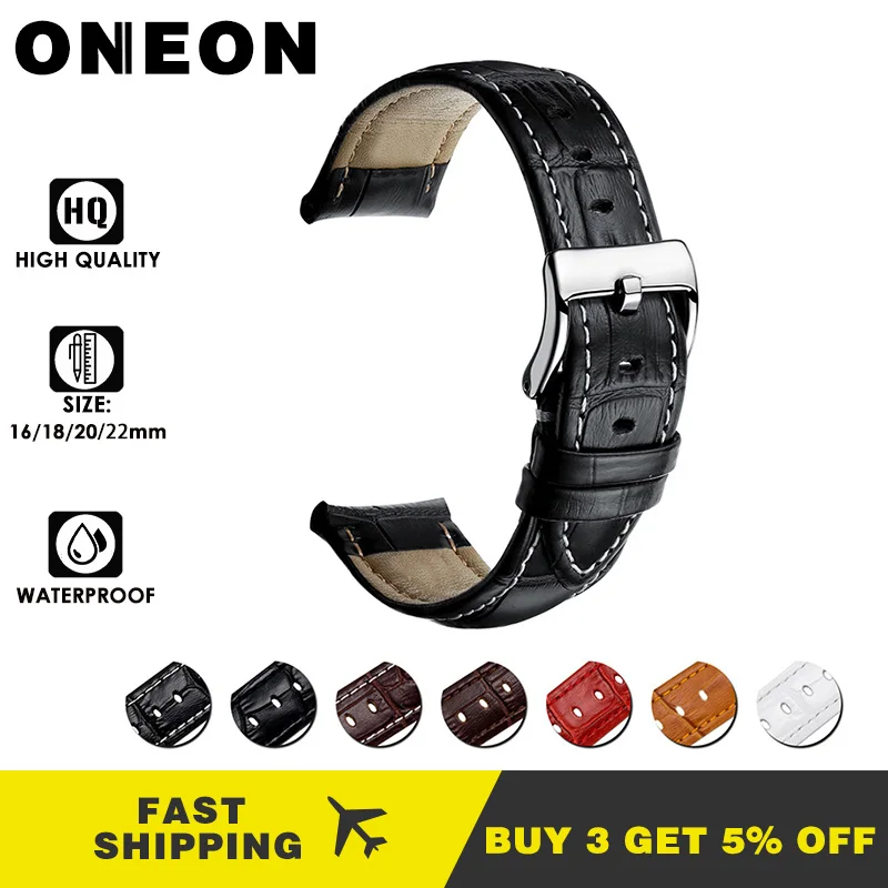 

ONEON Genuine Leather Strap Watch Band 16mm 18mm 20mm 22mm Watch Accessories Wristbands Suit for all brand Skeio watches band