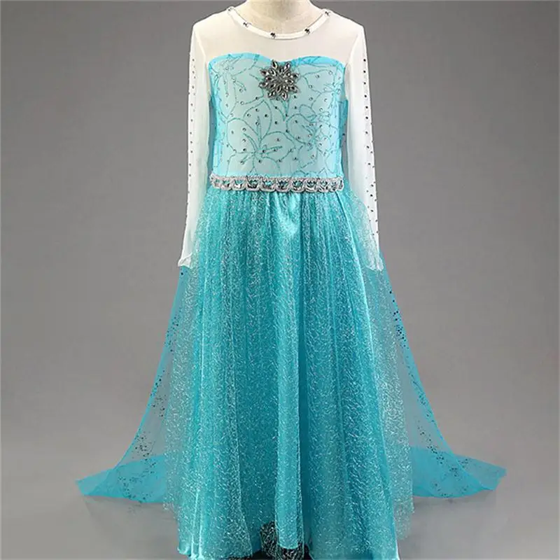 4-10T Girls Elsa Party Princess Dress Baby Girls Summer Elegant Long Sleeve Blue Dresses Birthday Party Fantasy Ball Anna Dress