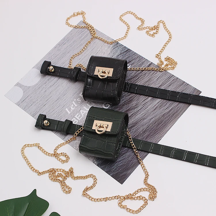 

2019 Gold Hasp Mini PU Waist Packs Vintage Alligator Pattern Faux Leather Waist Belts WIth Bag Women Metal Chain Messenger Bag