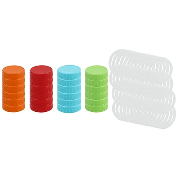 

1 Set Assorted Color Plastic Regular Mouth Mason Jar Lids & 1 Set Reusable LeakProof Silicone Seal Rings