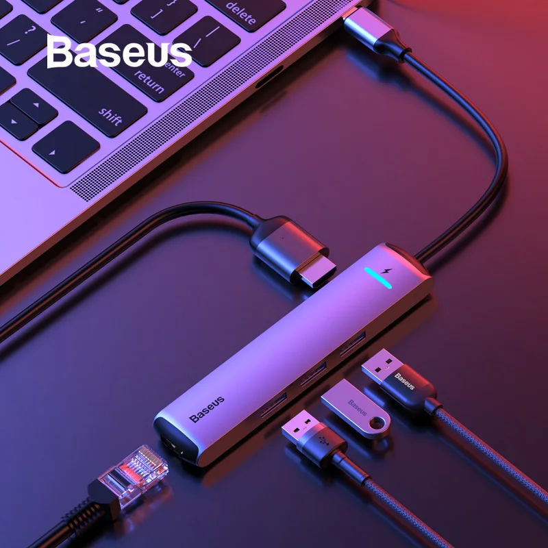 USB концентратор Baseus с портами Type C на HDMI RJ45 3 0|USB-хабы| |