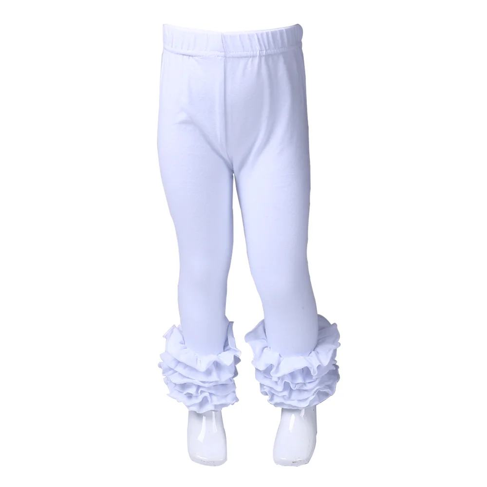white MUDBALA/Эксклюзивные однотонные хлопковые леггинсы для маленьких девочек; Тройная оборка; детская одежда; брюки с рюшами для маленьких девочек - Цвет: white