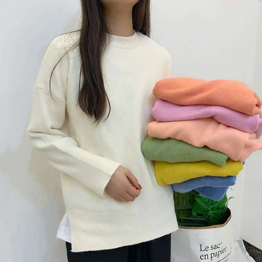 

Lguc.H Loose Sweater Women Casual Knit Sweater Woman Winter 2019 Pullover Female Sweaters Long Style Clothes Solid Yellow Orange