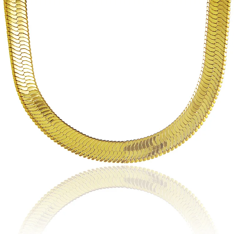 

Europe And America Hot Selling 10mm Large Flat Snake Necklace Plated 24 K Gold Necklace Men Necklace Ornament
