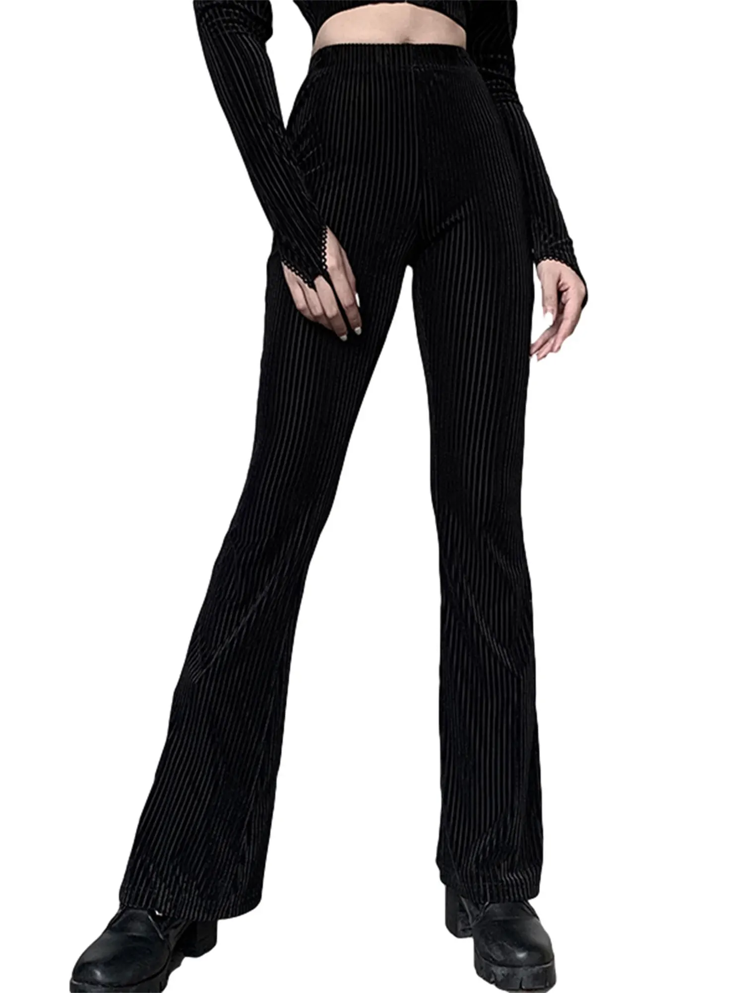 Retro Suede Black Flare Pants Women's 