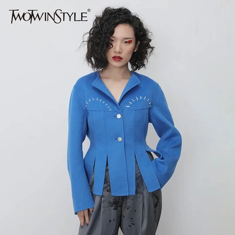 

TWOTWINSTYLE Casual Tassel Slim Women's Woolen Coats Lapel Collar Long Sleeve Tunic Jackets For Female Fashion 2020 Clothing New