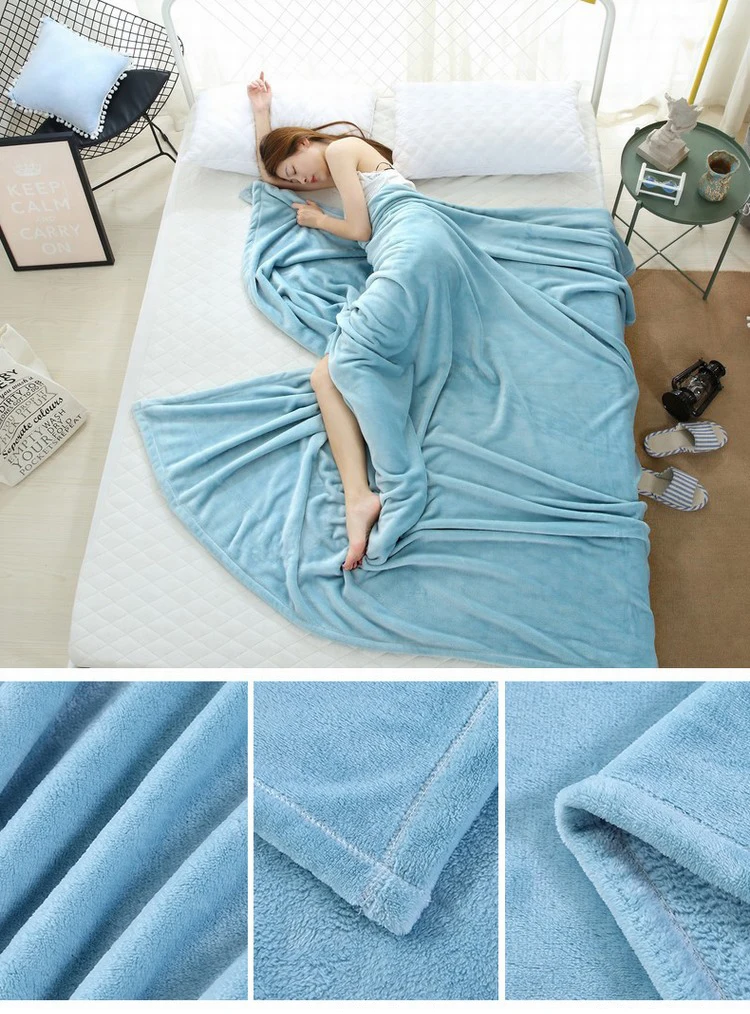 Blue Soft Warm Coral Fleece Throw Blanket