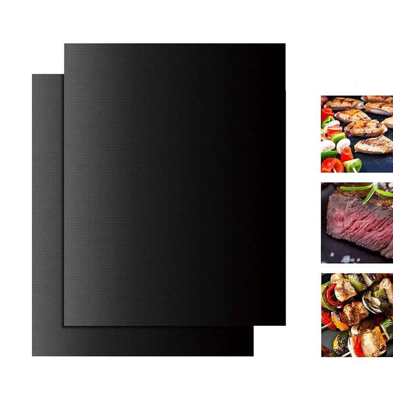 

BBQ Grill Mat Set of 2-Heavy Duty, 100% Non-Stick Mats Reusable, and Easy to Clean Barbecue Grilling Accessories-40x33cm,Black