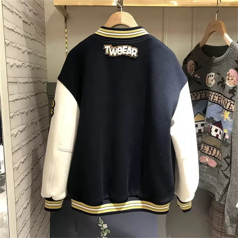 ins jacket female spring and autumn loose 2021 new trendy brand hit color autumn jacket retro Y2K men and women baseball uniform