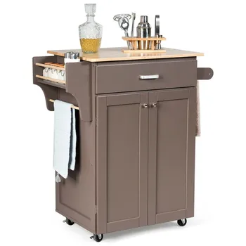 

Rolling Kitchen Island Cart Storage Cabinet with Spice Rack KC50278