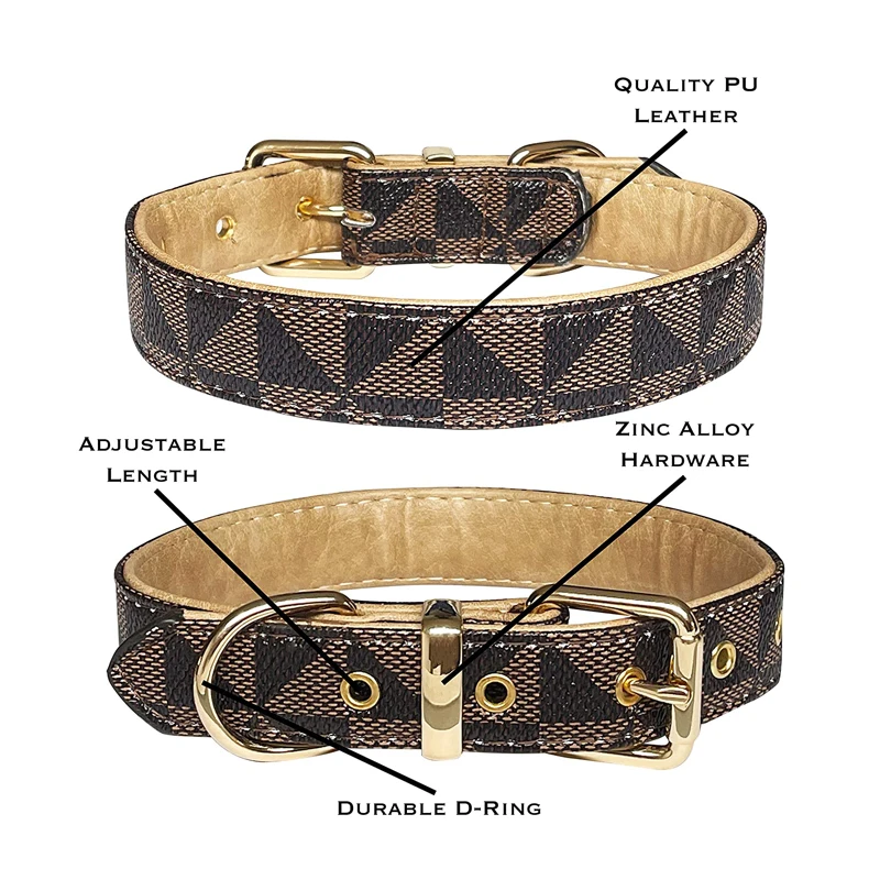 Bont Luxe Designer Halsband Voor Honden | Luxe Hondenriem, verstelbare  Waterdichte Pu Lederen Halsband Met Gouden Gesp In Bruin|Kragen| -  AliExpress