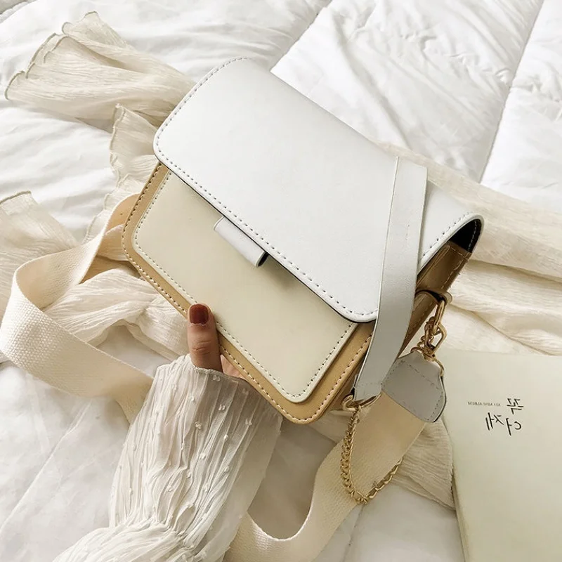 

PU Leather Woman's Bag Panelled Flap Handbag Fashion Contrast Colors Female Bags For 2019 Crossbody Shoulder Bags