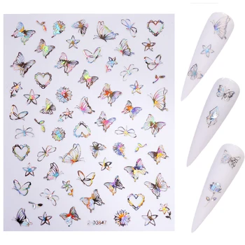 

1 Sheet Laser Silver 3D Sticker Butterfly Designs Transfer Stickers for Nails Flower Feathe Nail Art Decals Adhensive Decor