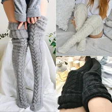 

Autumn and winter season knitting knee high socks stockings female add long floor socks wool pile pile socks