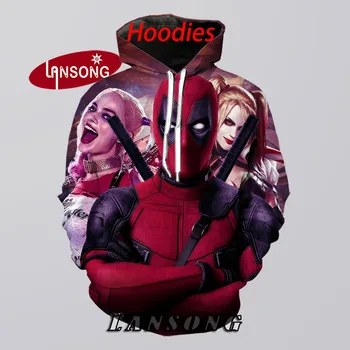 

hoodies new 3d print deadpool and harley quinn men harajuku sweashirts/pants jacket men short homme clothes hip hop streetwears