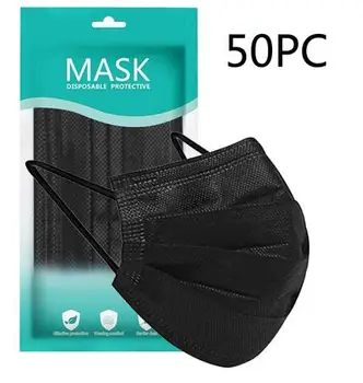 

50PCS Black Disposable Face mask Skin Care Personal 3Ply non-woven Meltblown Cloth Ear Loop Disposable Adult Unisex masks masque