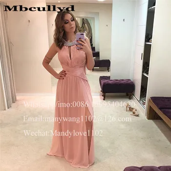 

Mbcullyd High Split Pink Prom Dresses Long 2019 Sexy Halter Neck Formal Dress Evening Gown Flowing Chiffon Vestidos De Gala