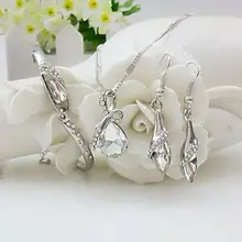 QiLeSen, хорошее ювелирное изделие, серебро 925 пробы, подходит для женщин, набор, стеклянная обувь, Кристальное белое ожерелье, серьги, браслет, набор YW154