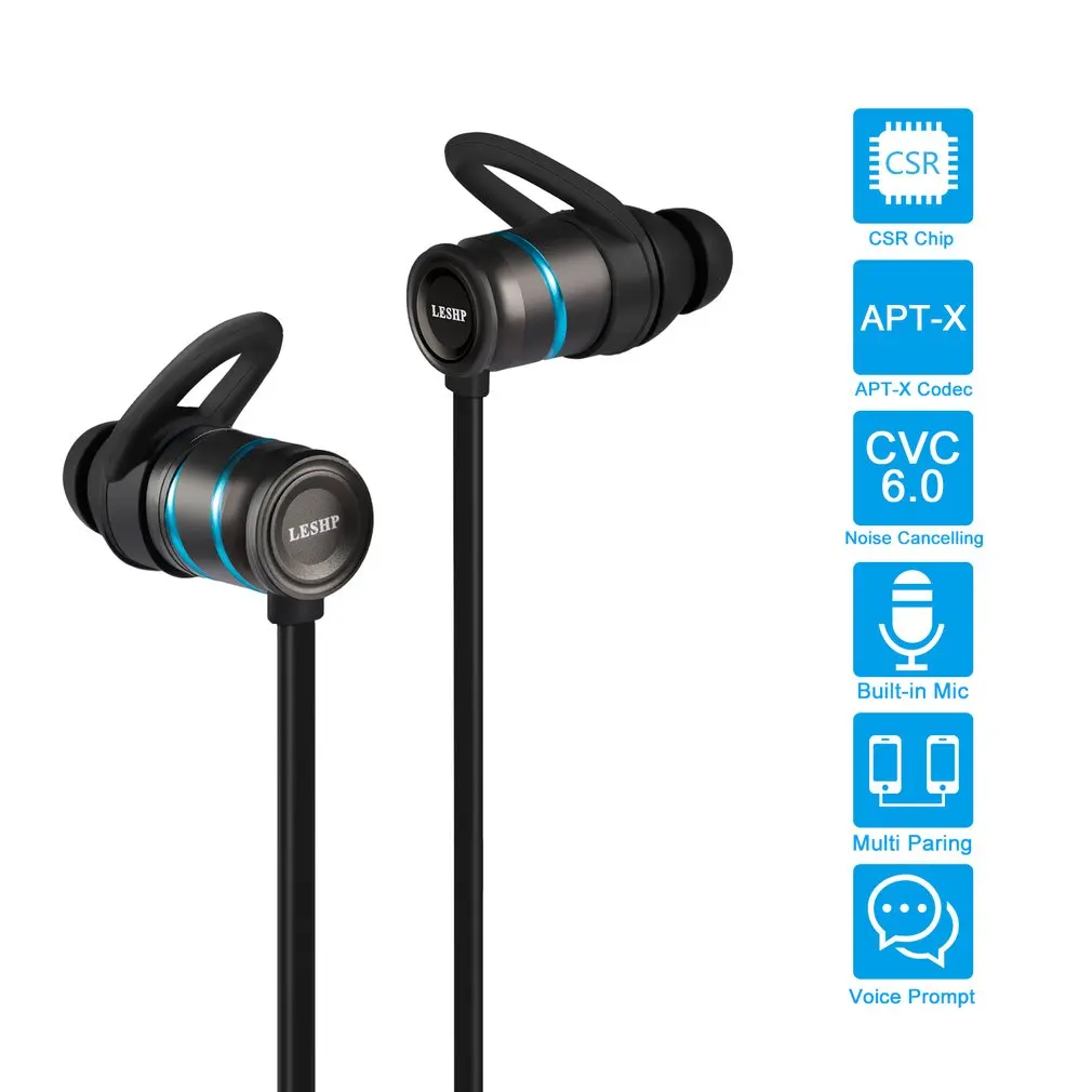 

LESHP Ergonomic Sweatproof Noise-Cancelling Wireless Headphones 4.1 Hands-Free CSR8645 for Sport Enjoyment