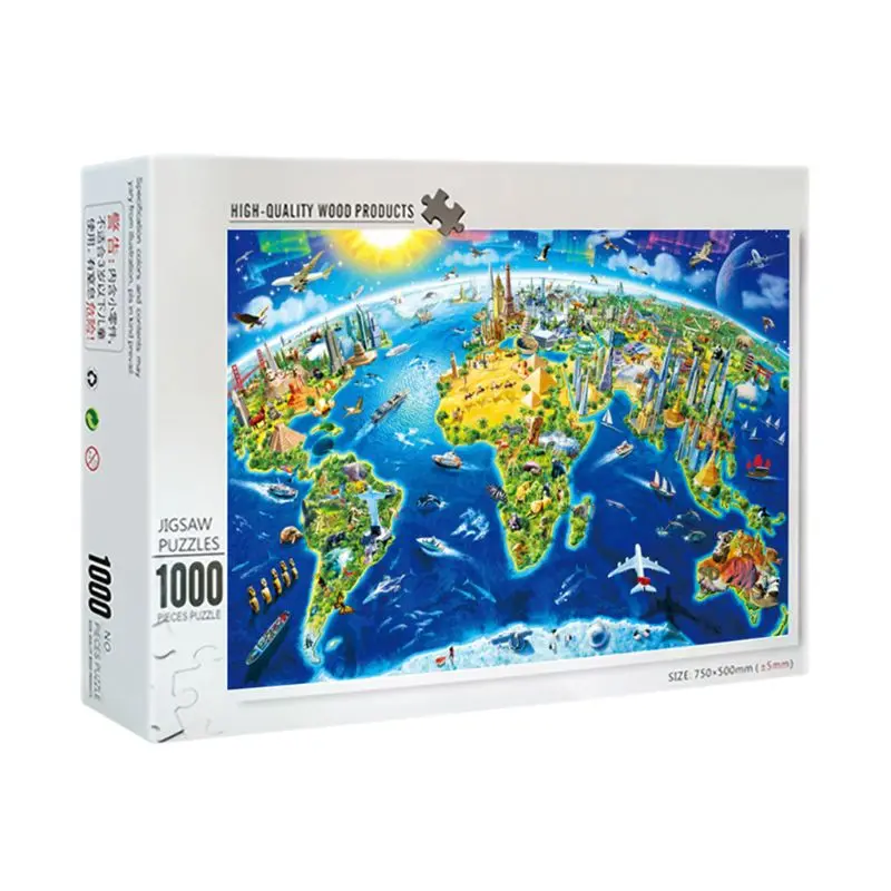 

1000 Pcs/Pack World Landmarks Map Puzzle Wood Jigsaw Assemble Puzzles for Adult
