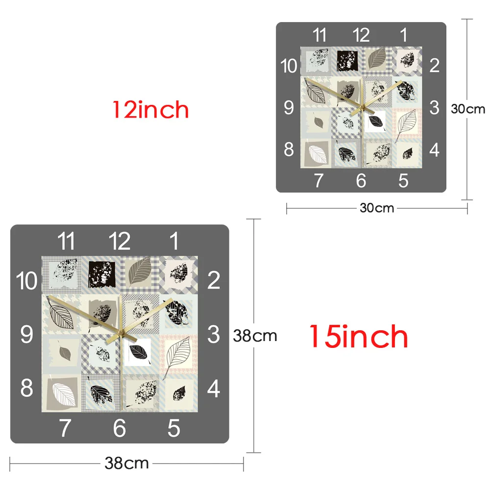 Leaf Texture Pattern Minimalist Fashion Printed Acrylic Wall Clock Modern Design Home Decor Non Ticking Quartz Hanging Clocks