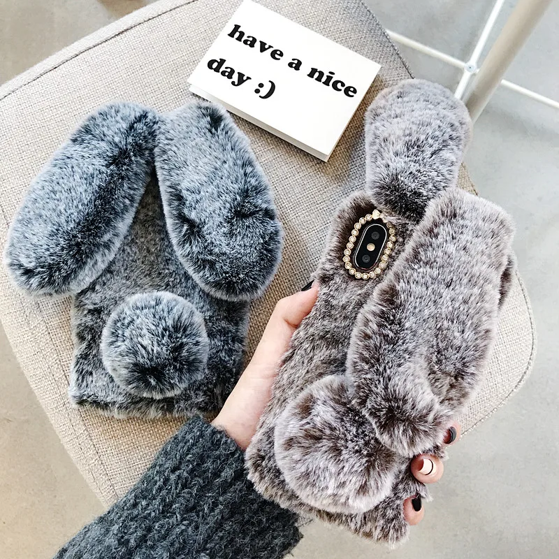 

LOVECOM Warm Rabbit Fur Phone Case For Samsung Galaxy A50 S10 S10e S9 S8 Plus Note 10 9 8 Soft Fur Full Body Phone Back Cover