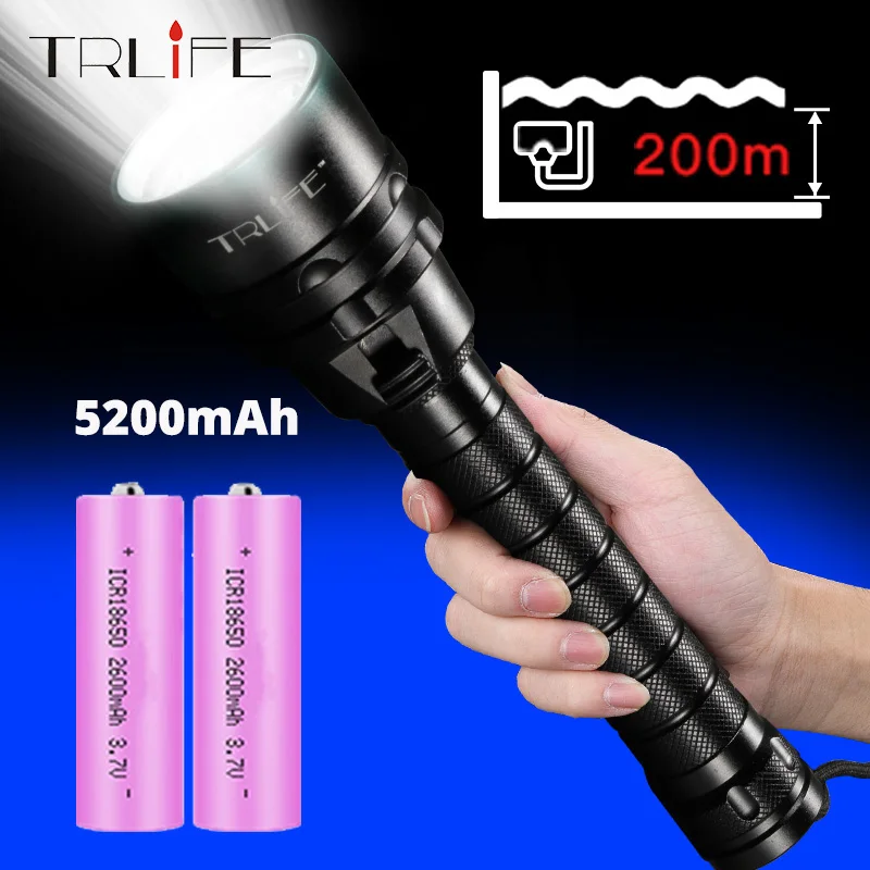 Профессиональный водонепроницаемый фонарь для дайвинга IP8 5200 мАч 5L2 3T6