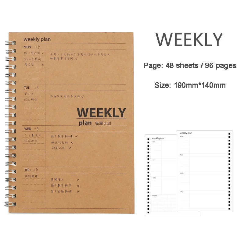 Agenda Retro Coil Notepad Daily Weekly Monthly Planner Organizer PP Cover Time Memo Notebook School Office Stationery - Цвет: weekly plan