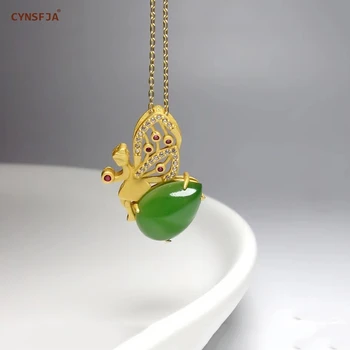 

CYNSFJA New Real Certified Natural Hetian Jasper 925 Sterling Silver Gold Plated Jade Pendant Necklace Elegant High Quality Gift