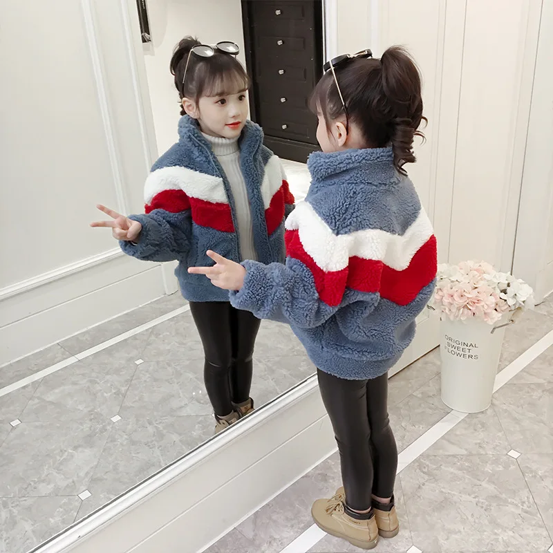 

Children's clothing girls autumn and winter sweaters foreign style Korean version of the color matching fleece jacket
