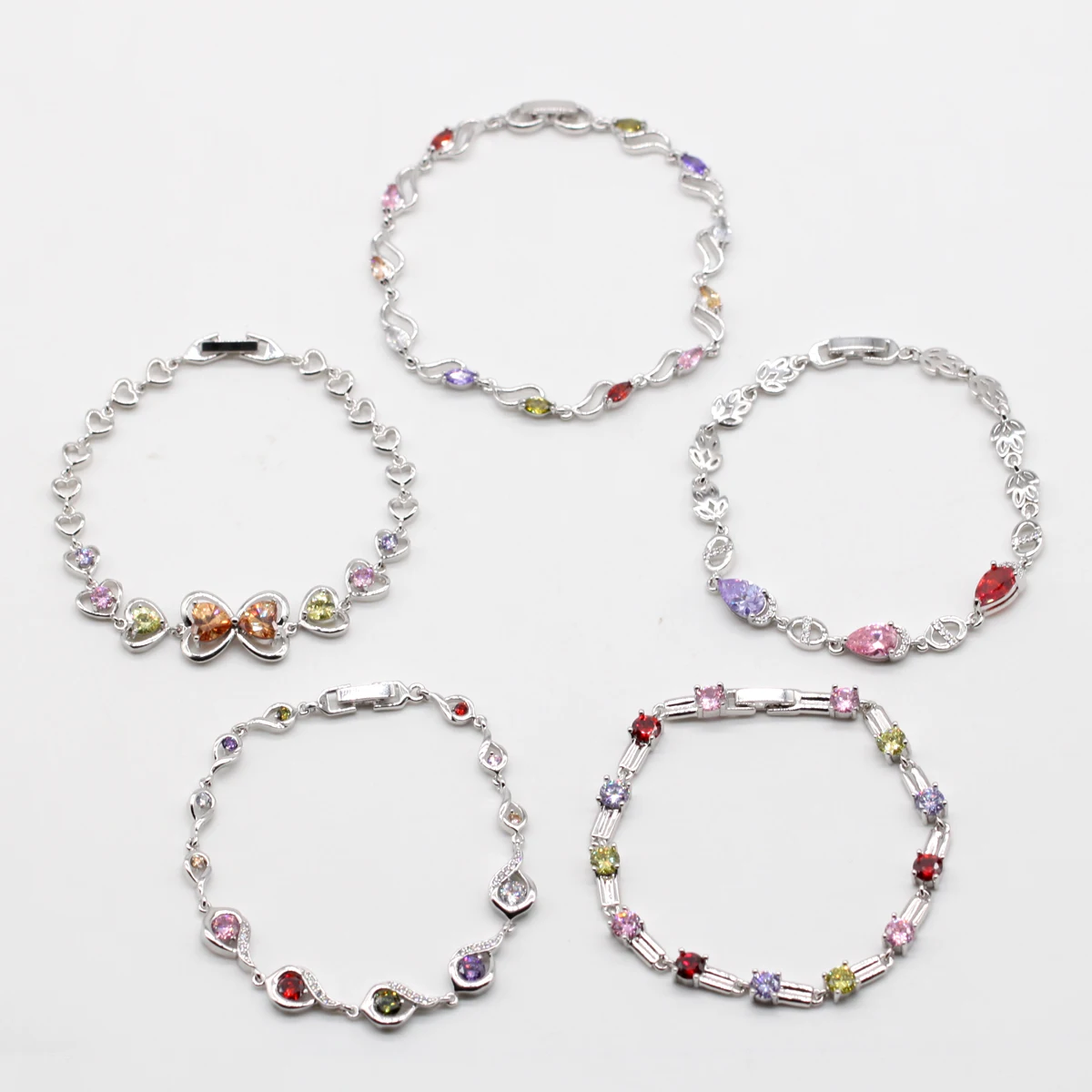 Браслет из нержавеющей стали со стразами, красный, розовый, фиолетовый, циркониевые мозаичные браслеты, серебряный браслет в форме сердца, 5 шт./партия SB330