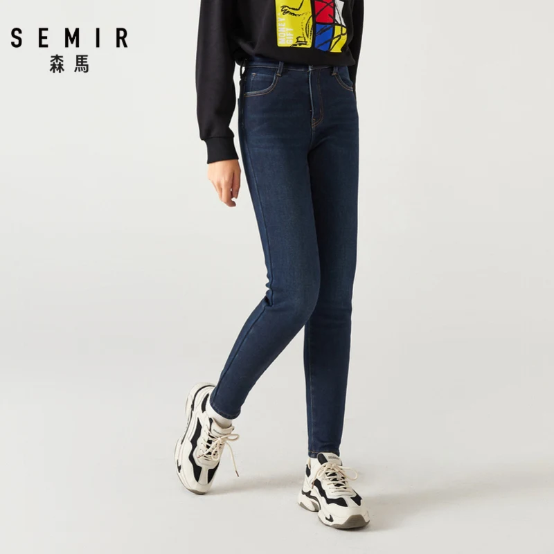 SEMIR джинсы женские зимние новые женские узкие брюки тонкие шикарные бархатные теплые брюки женские джинсовые брюки