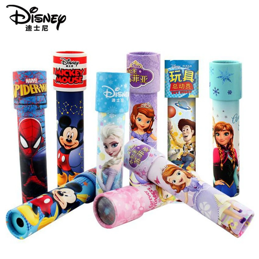 amazing  New Disney kaleidoscope Toy Figures Colorful World Mickey Princess Spiderman Autism Kids Puzzle Toy