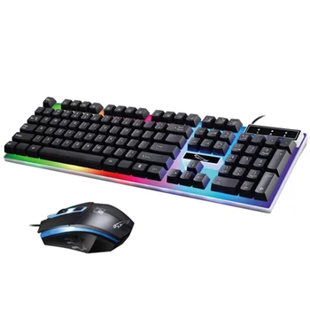 

Wired Colorful Backlight Mechanical Feel Keyboard Gaming Ergonomic Keyboard and Mouse Kit (Black)
