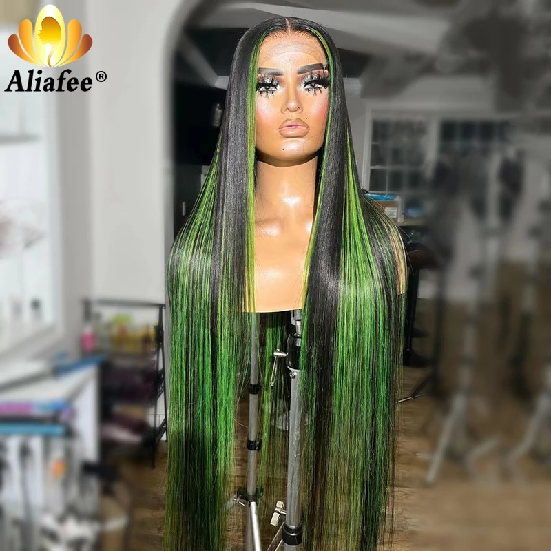 Transparent Lace 5x5 Closure Wig Highlight Green Straight Hair 13x6 Lace Frontal Wig Brazilian 100% Human Hair Wigs For Women