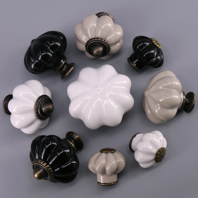 

1x White Grey Black kitchen cabinet cupboard door knobs, chest, furniture, drawer Pulls handles Porcelain Pumpkin knobs