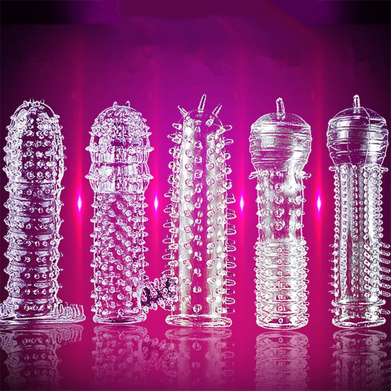 5pcs set Reusable TPE Crystal Penis Sleeve Condom Penis Extendtion Time Delay Soft G Point Kondom