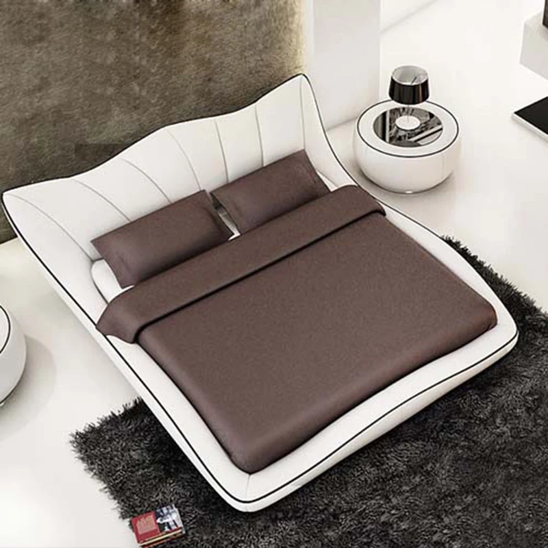 2020 white color genuine top grain leather soft double bed | Мебель