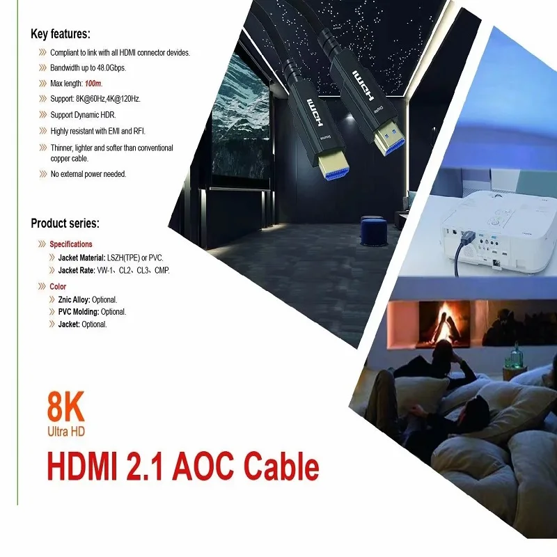 8K HDMI2.1 оптический кабель Real UHD HDR 48 Гбит/с @ 60Hz 4K 120Hz HDMI волоконно Поддержка 3D HDCP2.2 для