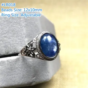 

Top Natural Blue Kyanite Ring Jewelry For Woman Men Crystal 12x10mm Oval Beads Gift Silver Cat Eye Silver Adjustable Ring AAAAA