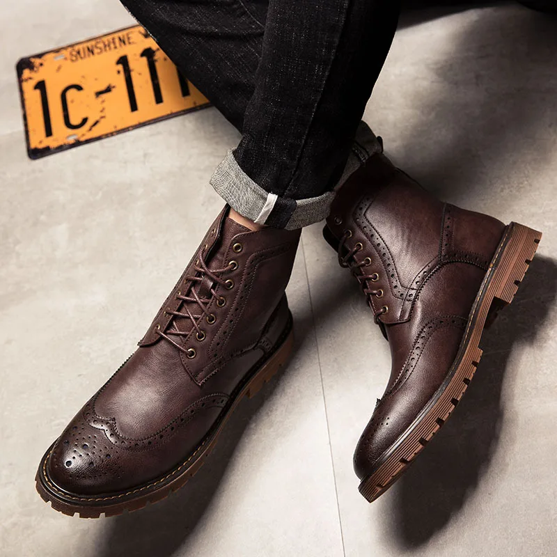 

Autumn Bullock Varved MEN'S SHOES High Shoes Men's Martin Boots British Style Hair Stylist Pointed-Toe Leather Shoes Retro Short