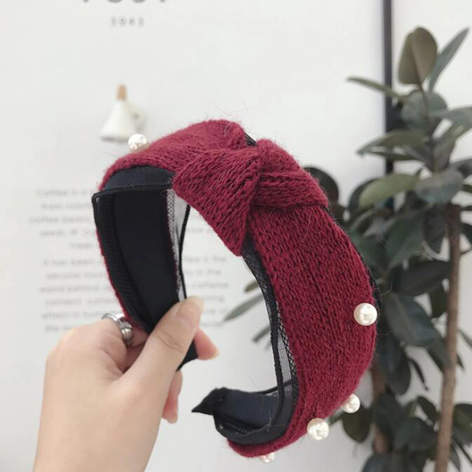 Новая модная вязаная головная Повязка Женская тюрбан жемчужный обруч Мягкие осенние головные уборы кружевные теплые аксессуары для волос зимние взрослые