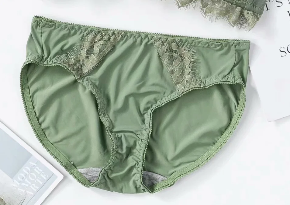 green panties Плотное Нижнее белье Мягкий кружевной сексуальный бюстгальтер и трусики для молодых девушек, комплект с бюстгальтером пуш-ап с чашечками 3/4, 4 цвета - Цвет: green panties