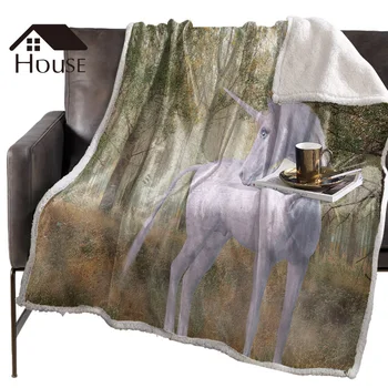 

BIGHOUSES Throw Blanket Forest Unicorn Sun Animals Fleece Blankets Personalized Blankets Bedclothes