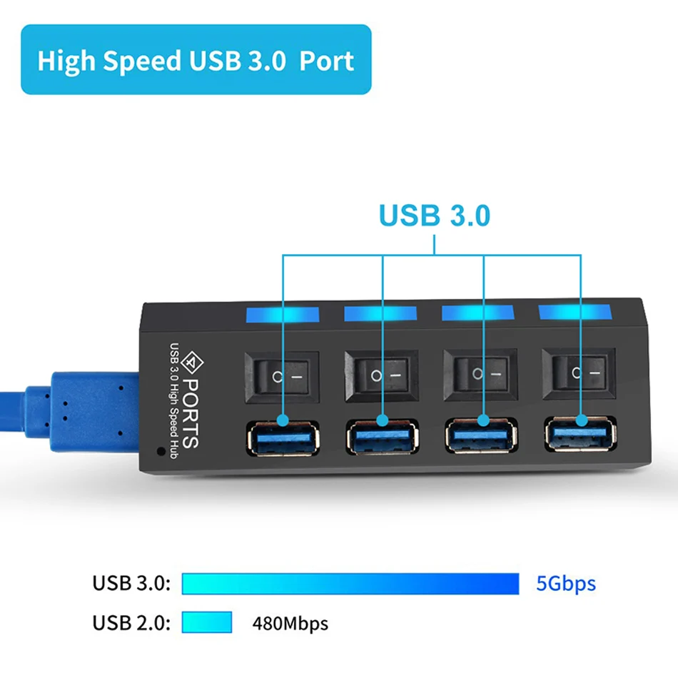 USB 3,0 концентратор мульти usb-хаб 7 портов OTG концентратор зарядка с адаптером питания светодиодный USB мульти порты разветвитель для компьютера PC удлинитель 3,0 2,0